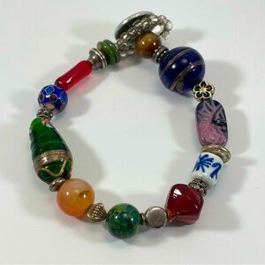 Glass Stone Beaded Bracelet Boho Statement Fun Funky Unique One of a Kind